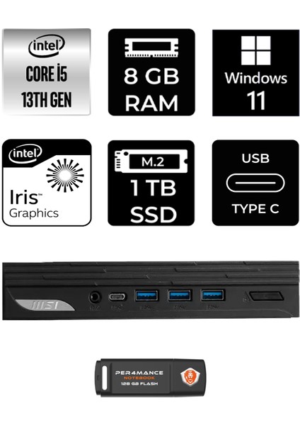 Msı Pro DP10 Intel Core I5 1340P 8gb 1tb SSD W11P Mini Pc & Per4 USB Bellek 13M002EUP353