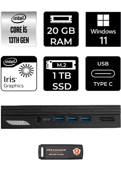 Msı Pro DP10 Intel Core I5 1340P 20GB 1tb SSD W11P Mini Pc & Per4 USB Bellek 13M002EUP368