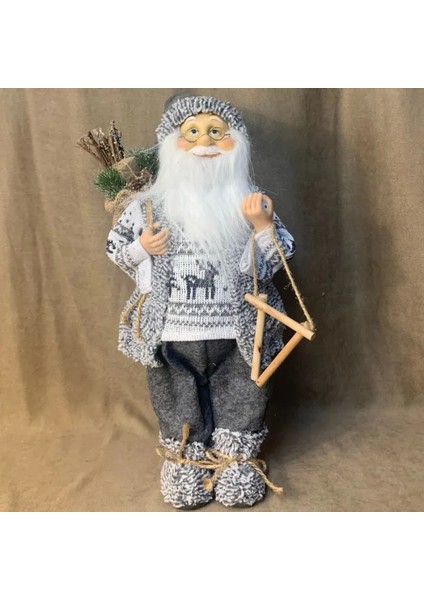 El Yapımı Yılbaşı Temalı Noel Baba ve Ahşap Kürek 2'li Dekoratif Set