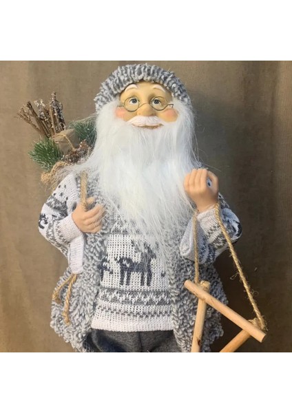 El Yapımı Yılbaşı Temalı Noel Baba ve Ahşap Kürek 2'li Dekoratif Set