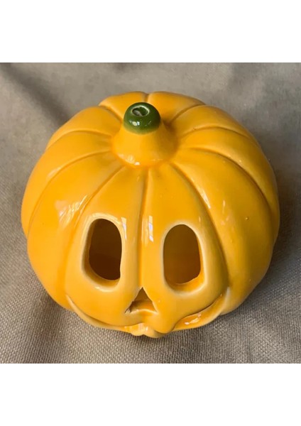 El Yapımı Seramik Balkabağı Biblo / Tealight Mumluk - 8 x 10 cm