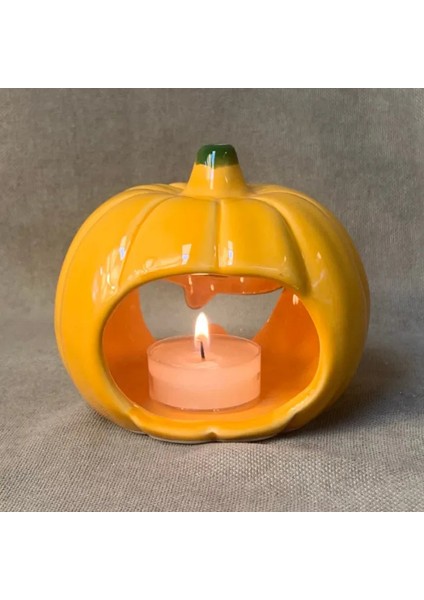 El Yapımı Seramik Balkabağı Biblo / Tealight Mumluk - 8 x 10 cm