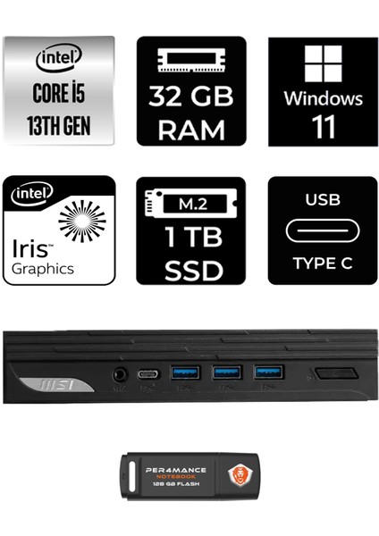 Msı Pro DP10 Intel Core I5 1340P 32GB 1tb SSD W11P Mini Pc & Per4 USB Bellek 13M002EUP378