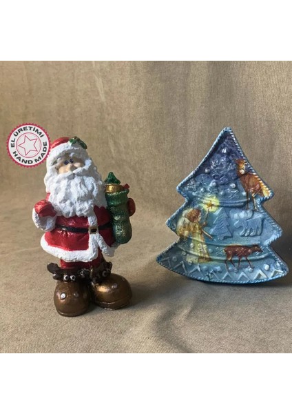 El Yapımı Noel Baba ve Yılbaşı Ağacı 2'li Biblo Set