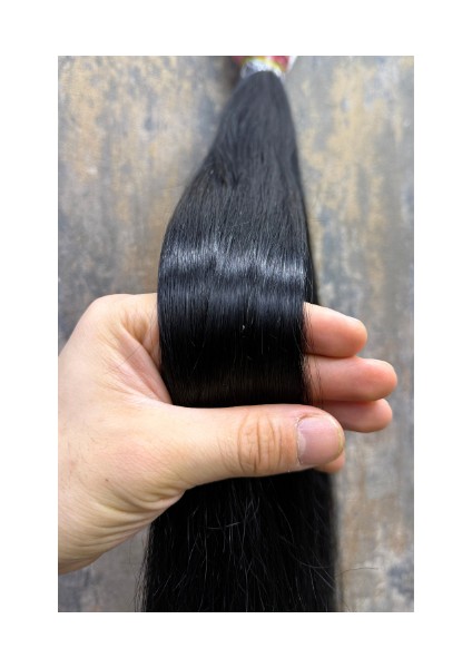 Hair 70CM Dip Uç Bir Açık Siyah Renk(#1) Özbek Saçı ,120GR 200ADET, (100% Gerçek Insan Saçı)