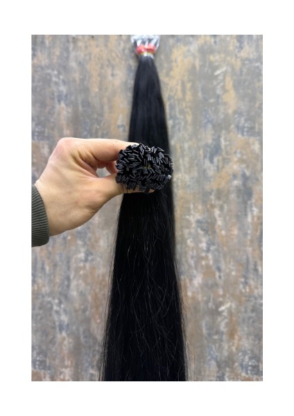 Hair 70CM Dip Uç Bir Açık Siyah Renk(#1) Özbek Saçı ,120GR 200ADET, (100% Gerçek Insan Saçı)