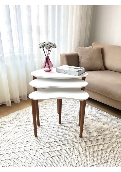 Ahşap Tablalı Düz Ayaklı Üçlü Zigon Sehpa Takımı modelleri