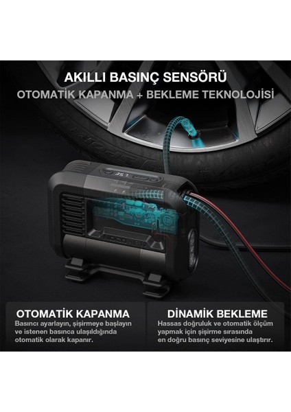 AIR10 12VOLT 60 Psı Ayarlanabilir Dijital Basınç Göstergeli Profesyonel Lastik Şişirme Pompası