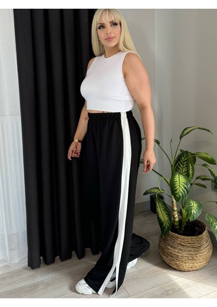 Kadın Büyük Beden Yanları Şeritli Yırtmaçlı Esnek Kristal Pantolon fiyatları