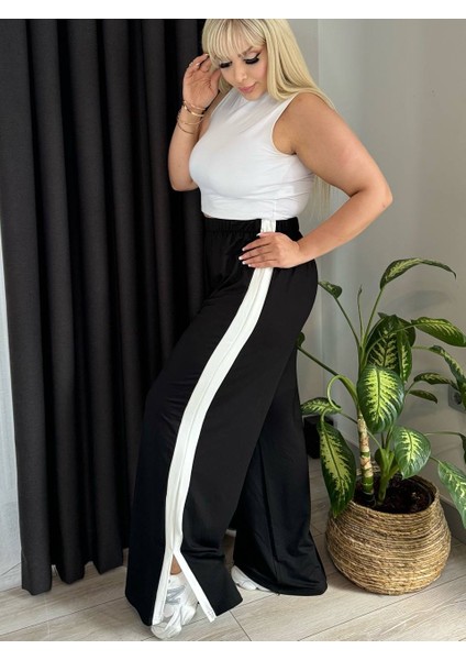 Kadın Büyük Beden Yanları Şeritli Yırtmaçlı Esnek Kristal Pantolon fırsatları