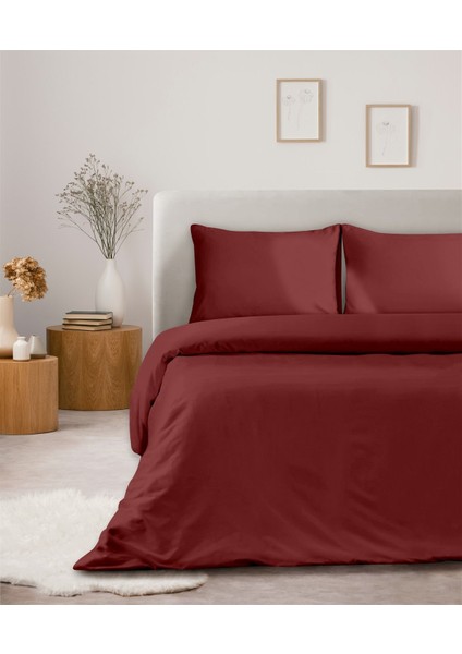Organik Pamuk Akfil Nevresim Tek Kişilik 160 x 220 cm Koyu Bordo