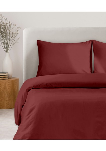 Organik Pamuk Akfil Nevresim Tek Kişilik 160 x 220 cm Koyu Bordo