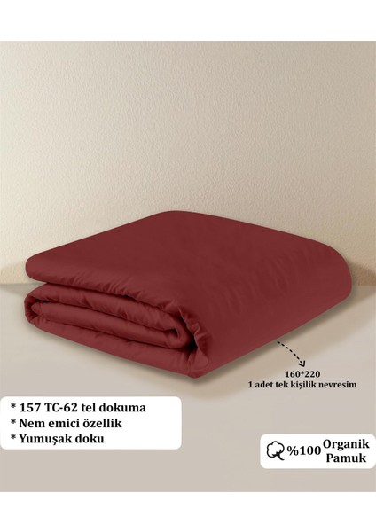 Organik Pamuk Akfil Nevresim Tek Kişilik 160 x 220 cm Koyu Bordo
