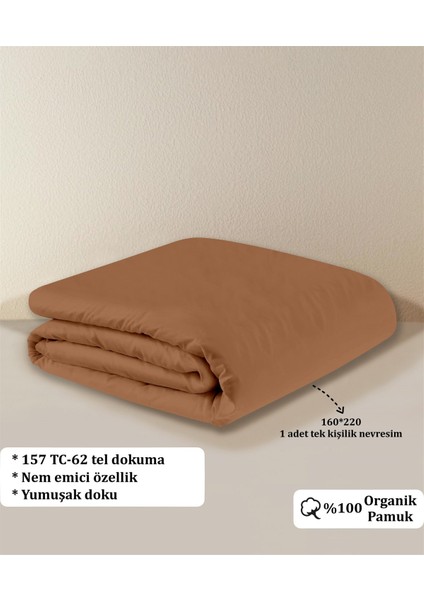 Organik Pamuk Akfil Nevresim Tek Kişilik 160 x 220 cm Kiremit
