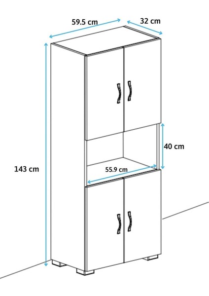 4 Kapaklı Orta Bölmeli Çok Amaçlı Beyaz Mikrodalga Fırın Dolabı, Mini Fırın Mutfak Dolabı