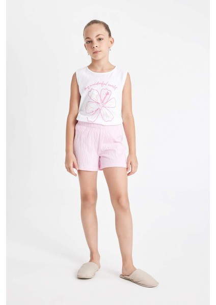 Kız Çocuk Pijama Takımı Baskılı Kolsuz Üst Şort C8499A824SM