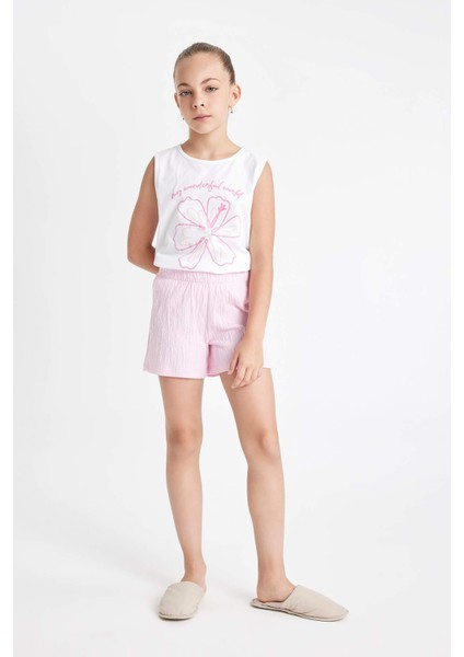 Kız Çocuk Pijama Takımı Baskılı Kolsuz Üst Şort C8499A824SM
