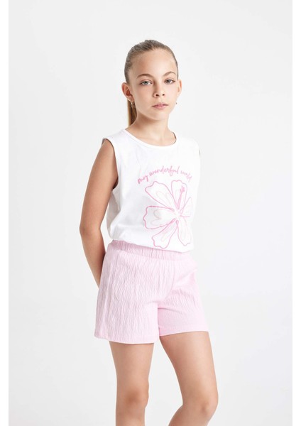 Kız Çocuk Pijama Takımı Baskılı Kolsuz Üst Şort C8499A824SM