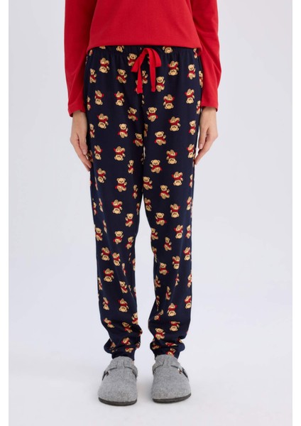 Fall in Love Pijama Takımı Uzun Kollu Ayıcık Baskılı Üst Esnek Belli Desenli Pijama Alt E0227AX24WN