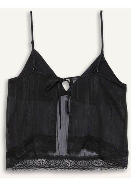 Tül Pijama Takımı Askılı Dantelli Üst Beli Lastikli Uzun Alt-Fall in Love D8684AX24WN