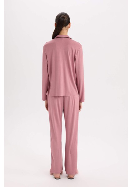 Pijama Takımı Regular Fit Uzun Kollu Üst Uzun Alt-Fall in Love E1804AX24WN
