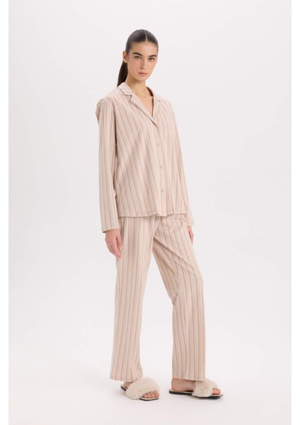 Fall in Love Pijama Takım Uzun Kollu Düğmeli Üst Beli Lastikli Uzun Alt D2260AX24WN