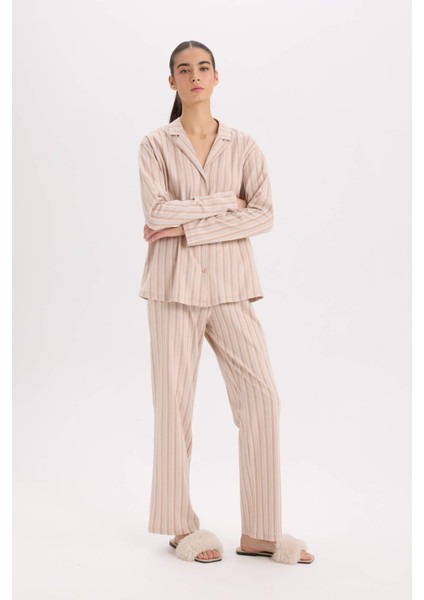 Fall in Love Pijama Takım Uzun Kollu Düğmeli Üst Beli Lastikli Uzun Alt D2260AX24WN