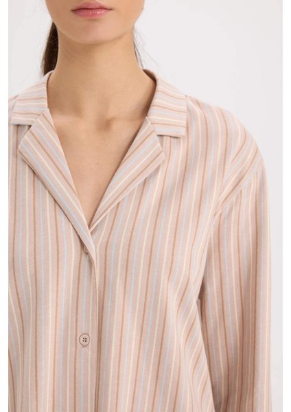 Fall in Love Pijama Takım Uzun Kollu Düğmeli Üst Beli Lastikli Uzun Alt D2260AX24WN