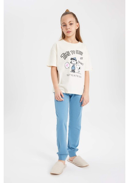 Kız Çocuk Snoopy Pijama Takımı Bisiklet Yaka Kısa Kollu Üst Uzun Alt C1965A824SP