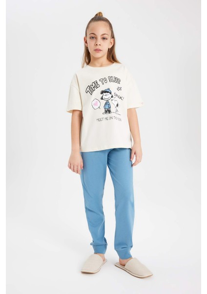 Kız Çocuk Snoopy Pijama Takımı Bisiklet Yaka Kısa Kollu Üst Uzun Alt C1965A824SP
