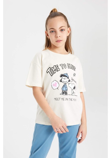 Kız Çocuk Snoopy Pijama Takımı Bisiklet Yaka Kısa Kollu Üst Uzun Alt C1965A824SP