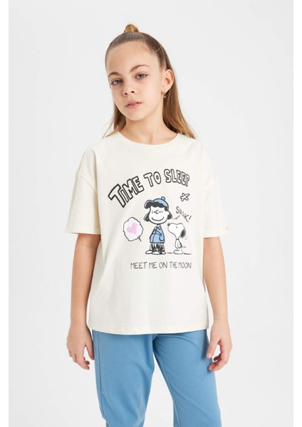Kız Çocuk Snoopy Pijama Takımı Bisiklet Yaka Kısa Kollu Üst Uzun Alt C1965A824SP