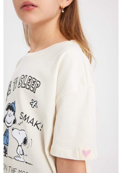 Kız Çocuk Snoopy Pijama Takımı Bisiklet Yaka Kısa Kollu Üst Uzun Alt C1965A824SP
