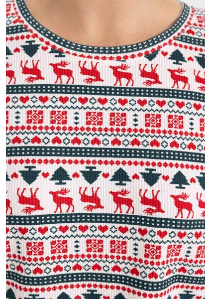 Yılbaşı Temalı Bisiklet Yaka Uzun Kollu Pijama Üstü-Fall in Love A3375AX23WN fırsatları