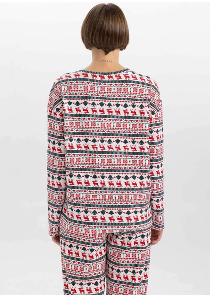 Yılbaşı Temalı Bisiklet Yaka Uzun Kollu Pijama Üstü-Fall in Love A3375AX23WN indirimleri