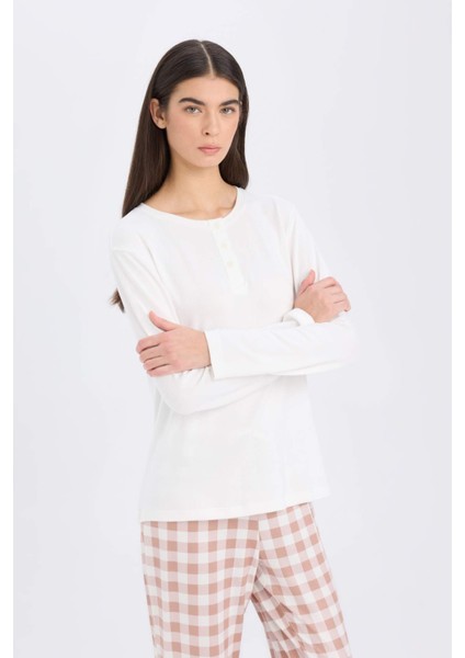 Fall in Love Pijama Takımı Uzun Kollu Üst Kareli Esnek Belli Uzun Alt D2266AX24WN