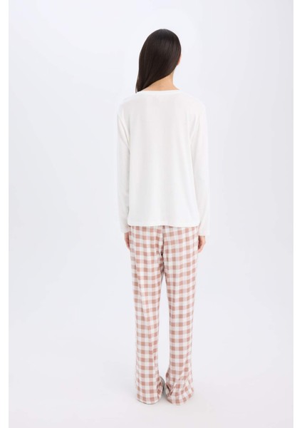 Fall in Love Pijama Takımı Uzun Kollu Üst Kareli Esnek Belli Uzun Alt D2266AX24WN