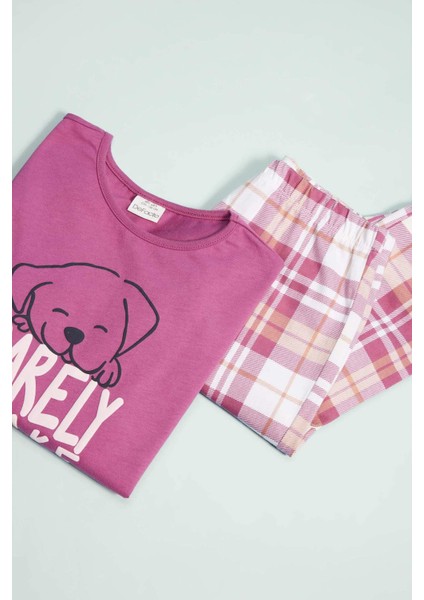 Kız Çocuk Pijama Takımı Baskılı Uzun Kollu Üst Beli Lastikli Uzun Alt D7740A824WN
