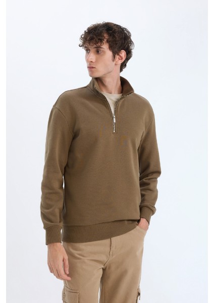 Comfort Regular Fit Rahat Kalıp Fermuarlı Dik Yaka Basic Düz Sweatshirt X7405AZ24AU