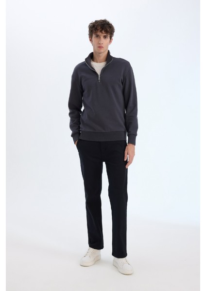 Comfort Regular Fit Rahat Kalıp Fermuarlı Dik Yaka Basic Düz Sweatshirt X7405AZ24AU