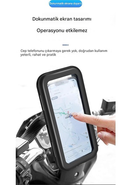 MT01 Ayna Bağlantılı, Kilit Mekanizmalı, 360° Dönebilen Su Geçirmez Bisiklet Scooter ve Motosiklet Telefon ve Navigasyon Tutucu