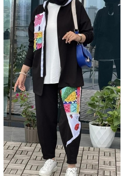 Kadın Taş İşlemeli Kapüşonlu Özel Tasarım Tesettür İkili Takım modelleri