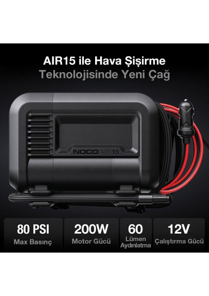 AIR15 12VOLT 80 Psı Ayarlanabilir Dijital Basınç Göstergeli Profesyonel Lastik Şişirme Pompası