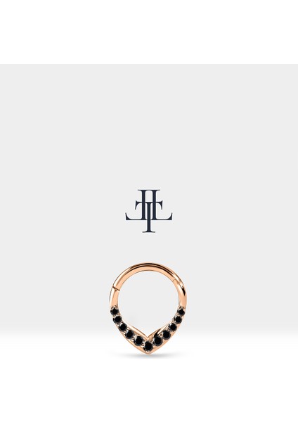 V Siyah Pırlantalı Halka Piercing, 9.70-11.50 mm , 1.2 Mm, 14K Sarı-Beyaz-Kırmızı Altın | LC00049B