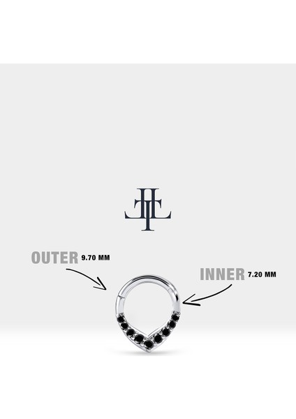 V Siyah Pırlantalı Halka Piercing, 9.70-11.50 mm , 1.2 Mm, 14K Sarı-Beyaz-Kırmızı Altın | LC00049B