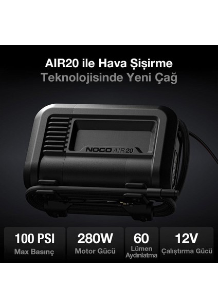 AIR20 12VOLT Akü Bağlantı Maşalı 100 Psı Ayarlanabilir Dijital Basınç Göstergeli Profesyonel Lastik Şişirme Pompası