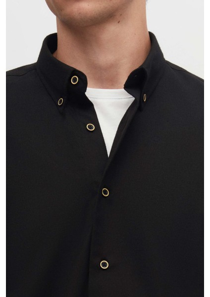 Ds Damat Regular Fit Siyah Düz Kışlık Flanel Gömlek