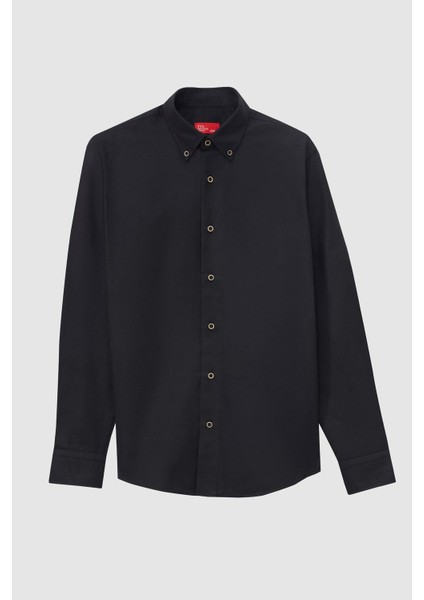 Ds Damat Regular Fit Siyah Düz Kışlık Flanel Gömlek