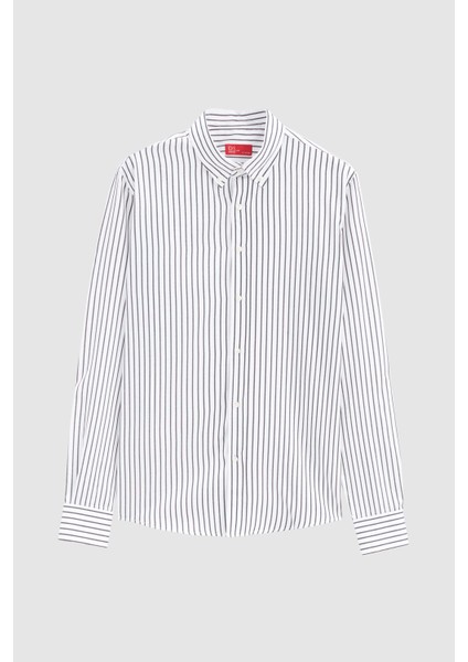 Ds Damat Slim Fit Siyah Çizgili Gömlek indirimleri