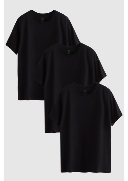 Slim Fit Siyah 3'lü T-Shirt 4HC14ORTBN533